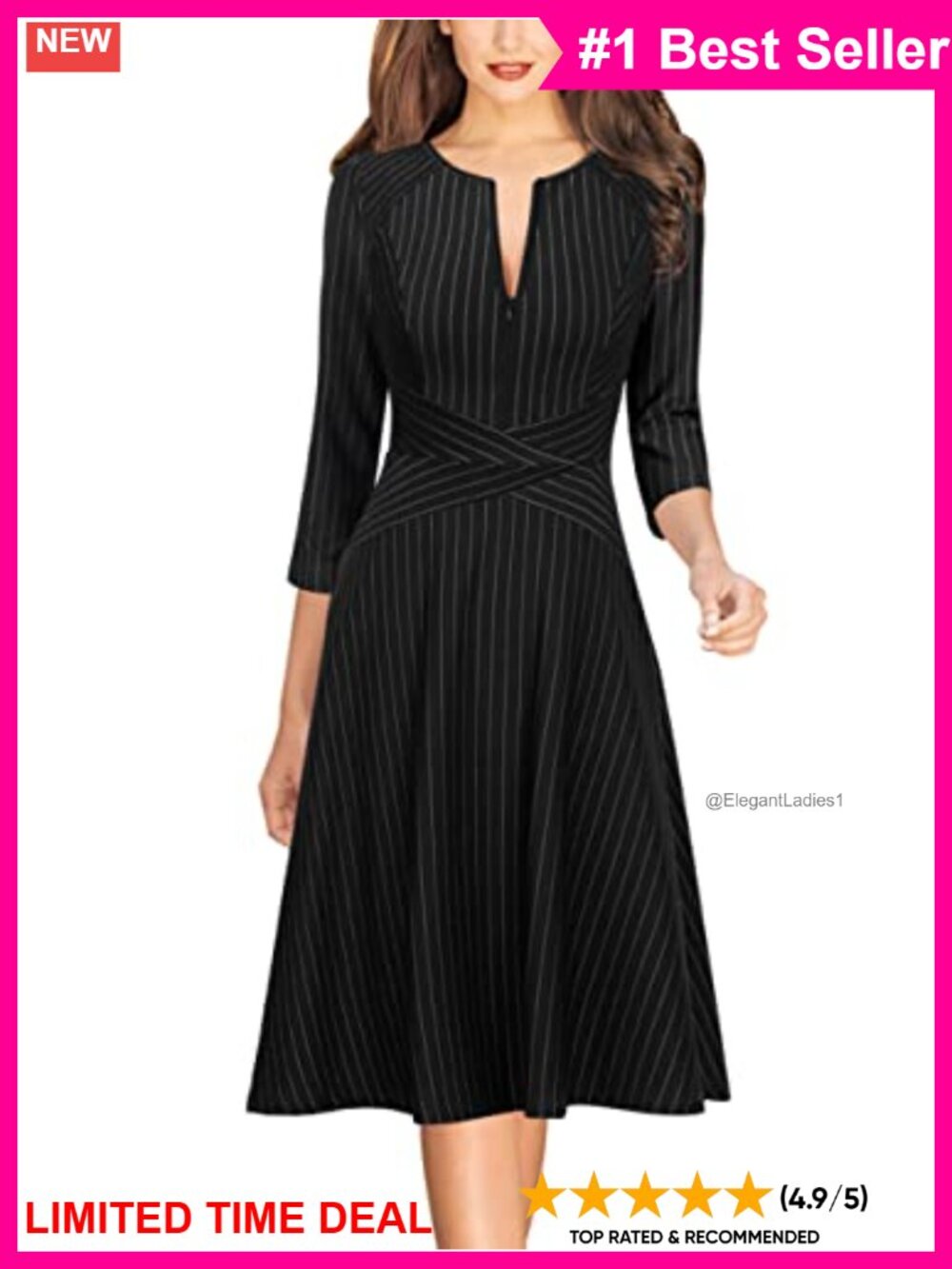 VFSHOW Womens Front Zipper Work Business Casual A Line Dress